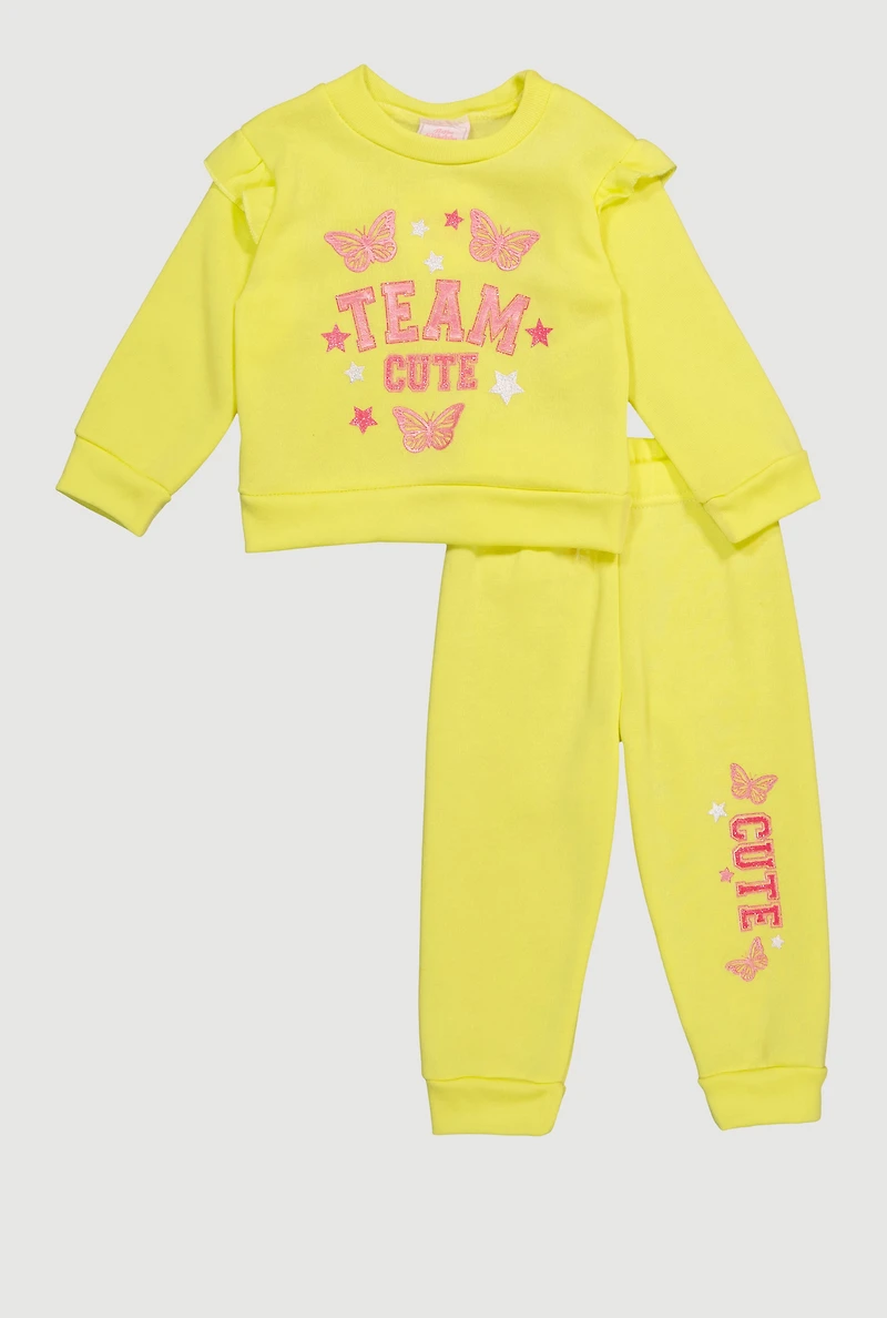 Baby Girls 12-24M Team Cute Graphic Sweatshirt and Sweatpants, Yellow, Size 24M