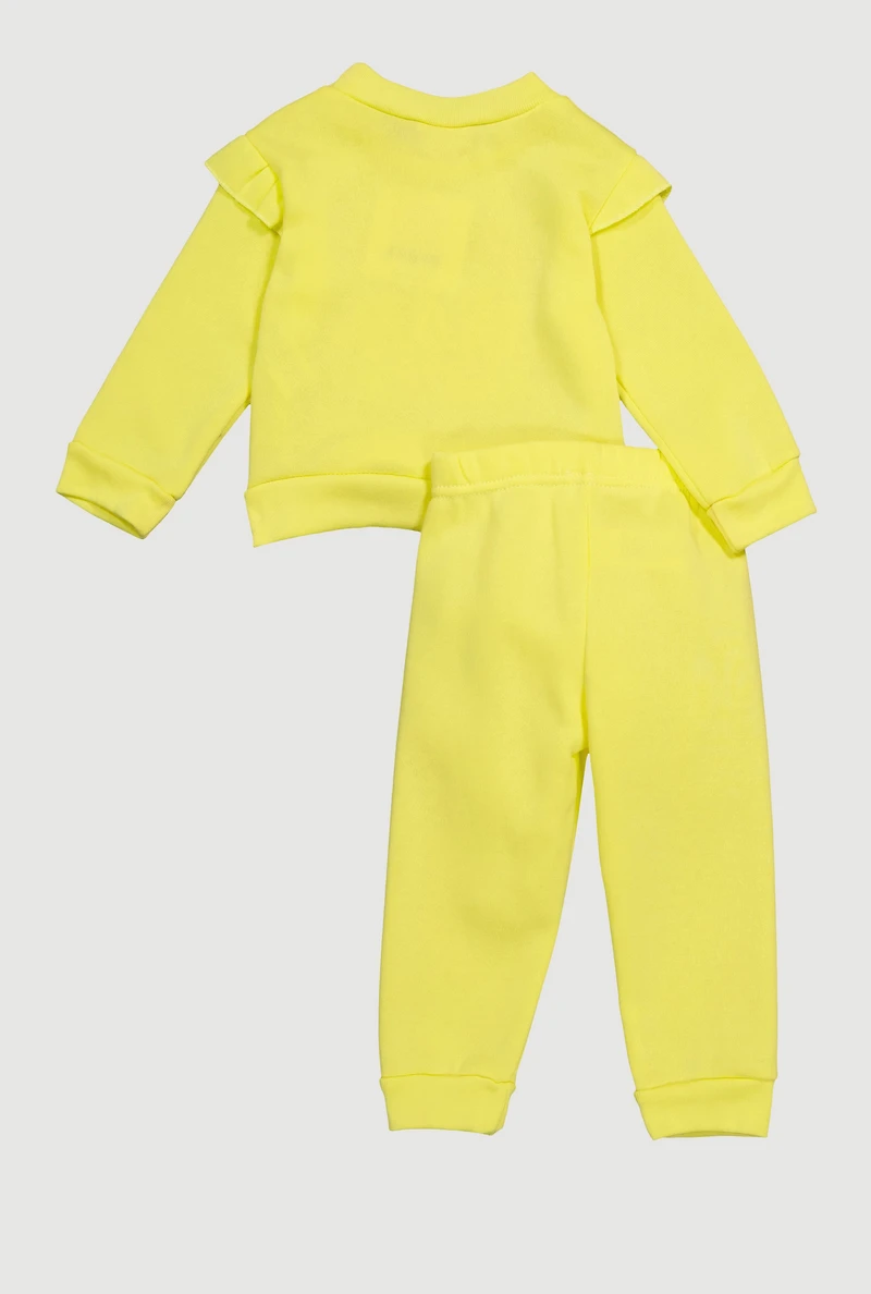 Baby Girls 12-24M Team Cute Graphic Sweatshirt and Sweatpants, Yellow, Size 24M