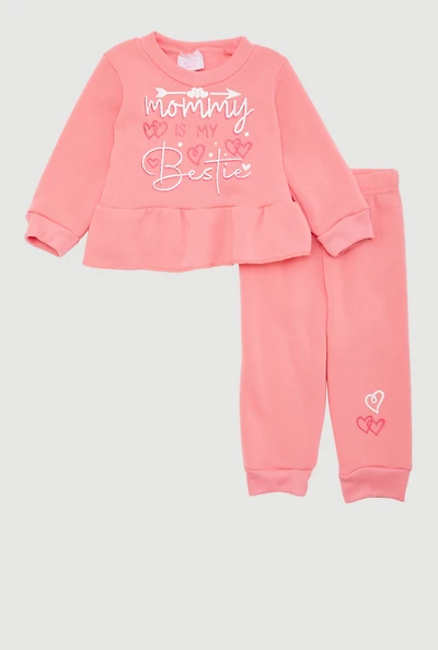 Baby Girls 12-24M Mommy Is My Bestie Graphic Sweatshirt and Sweatpants,