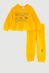Baby Girls 12-24M Mommy Is My Bestie Graphic Sweatshirt and Sweatpants, Yellow, Size 12M