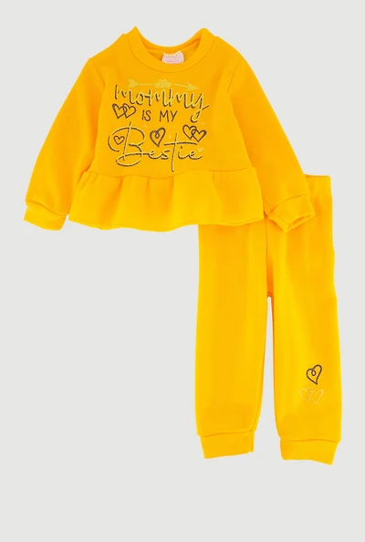 Baby Girls 12-24M Mommy Is My Bestie Graphic Sweatshirt and Sweatpants, Yellow,