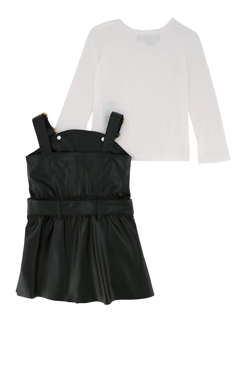 Baby Girls 12-24M Faux Leather Pleated Overall Dress with Tee