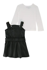 Baby Girls 12-24M Faux Leather Pleated Overall Dress with Tee