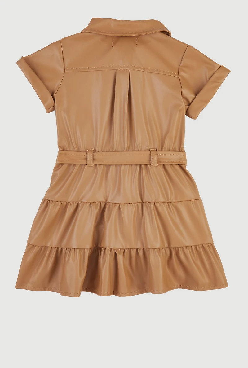 Baby Girls 12-24M Faux Leather Tiered Shirt Dress with Bubble Shorts, Brown, Size 18M