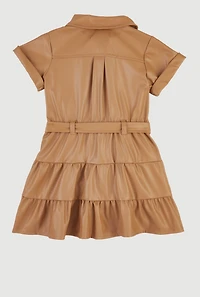 Baby Girls 12-24M Faux Leather Tiered Shirt Dress with Bubble Shorts, Brown, Size 18M