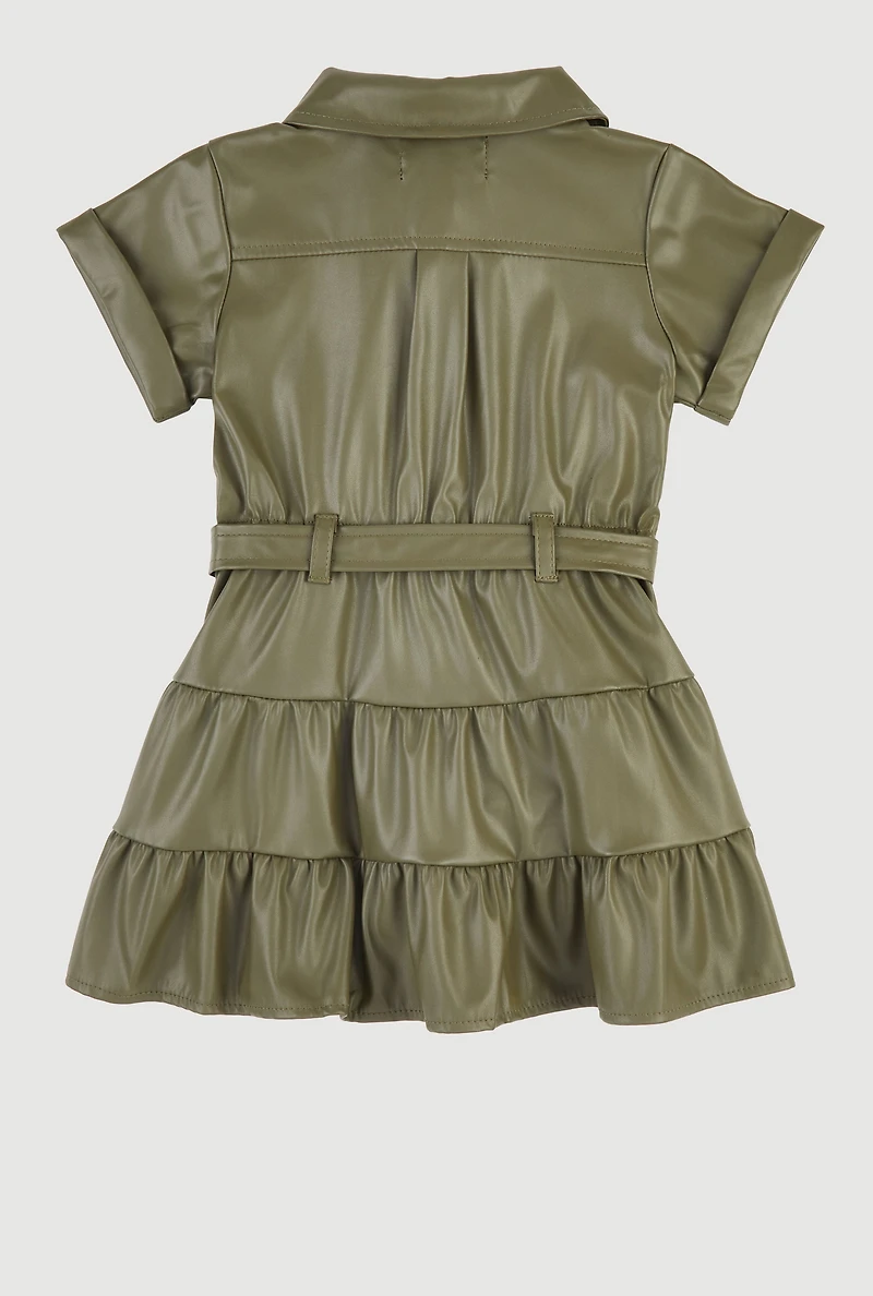 Baby Girls 12-24M Faux Leather Tiered Shirt Dress with Bubble Shorts, Green, Size 12M