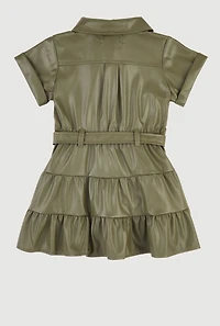 Baby Girls 12-24M Faux Leather Tiered Shirt Dress with Bubble Shorts, Green, Size 12M