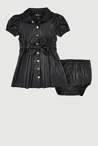 Baby Girls 12-24M Faux Leather Shirt Dress with Bubble Shorts,