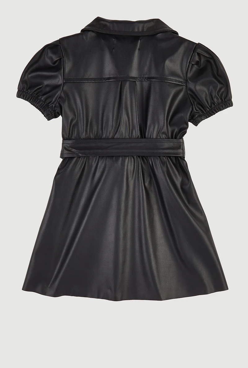 Baby Girls 12-24M Faux Leather Shirt Dress with Bubble Shorts,