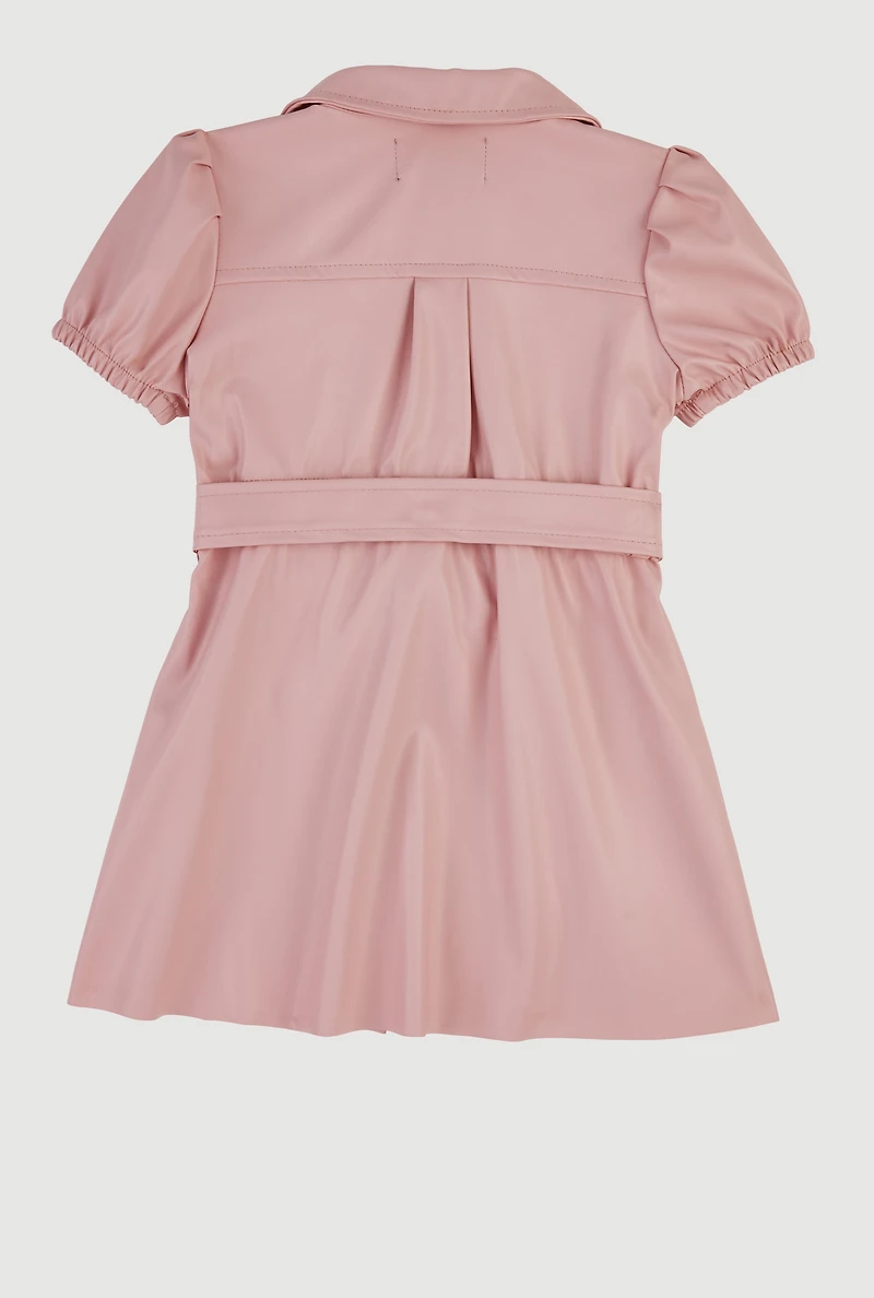 Baby Girls 12-24M Faux Leather Shirt Dress with Bubble Shorts, Pink,