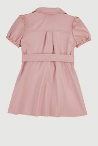 Baby Girls 12-24M Faux Leather Shirt Dress with Bubble Shorts, Pink,