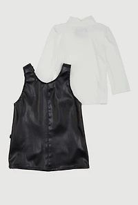 Baby Girls 12-24M Faux Leather Bow Detail Overall Dress with Top, Black,