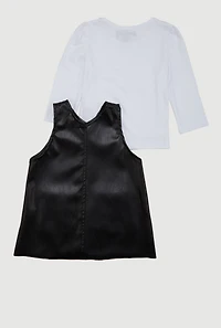 Baby Girls 12-24M V Neck Faux Leather Dress with Long Sleeve Top, Black, Size 24M