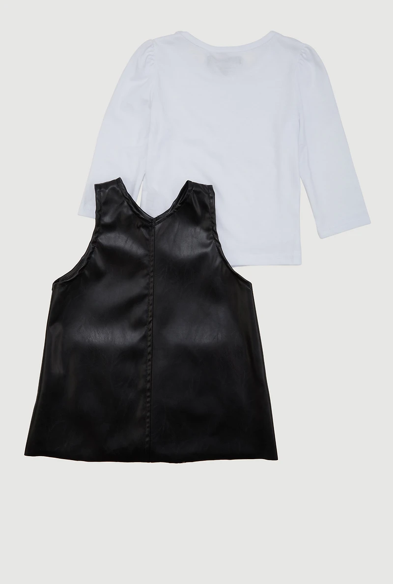 Baby Girls 12-24M V Neck Faux Leather Dress with Long Sleeve Top