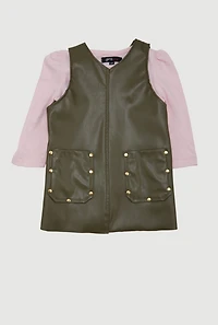 Baby Girls 12-24M V Neck Faux Leather Dress with Long Sleeve Top, Green, Size 12M