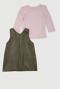 Baby Girls 12-24M V Neck Faux Leather Dress with Long Sleeve Top, Green, Size 12M