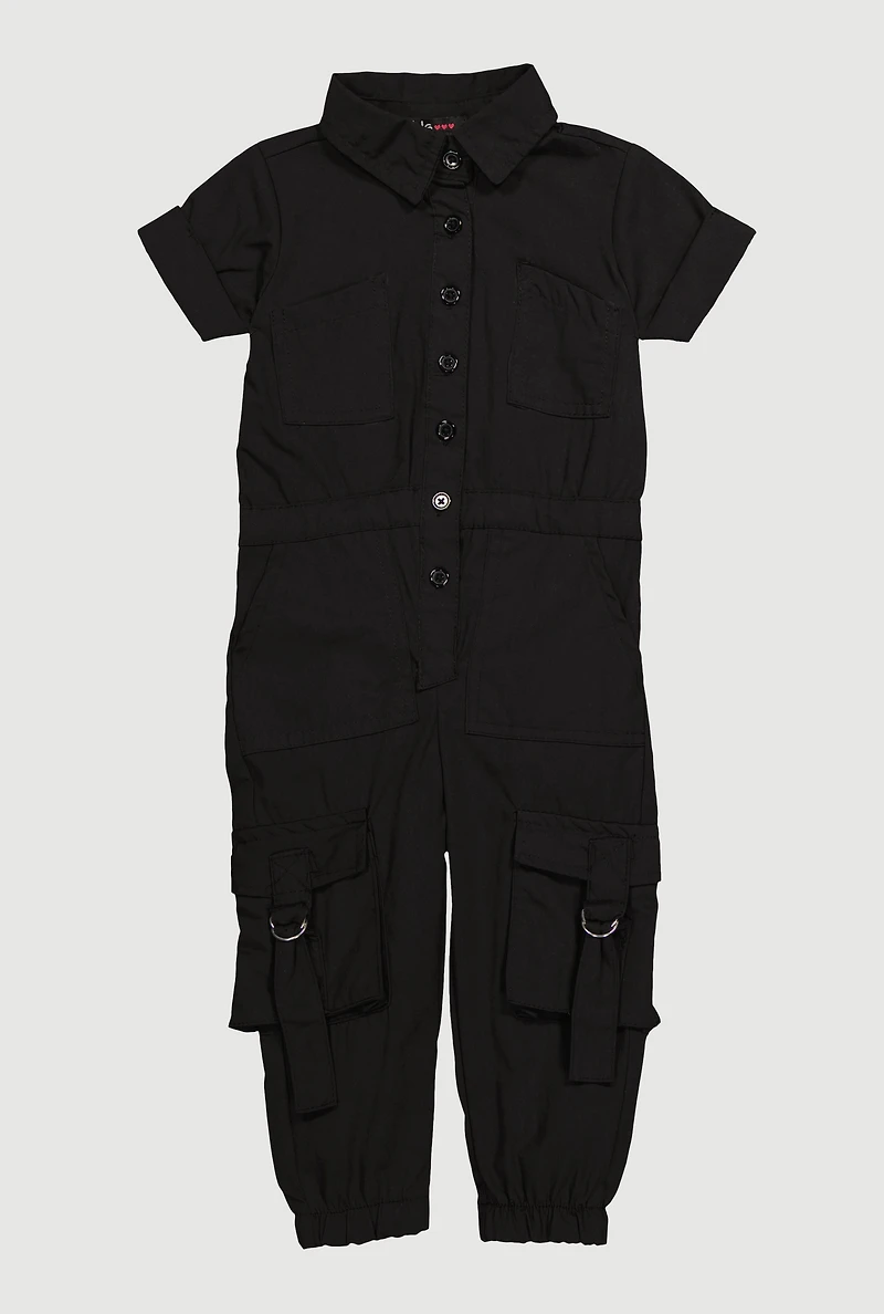 Baby Girls 12-24M Poplin Button Front Cargo Jumpsuit, 24M