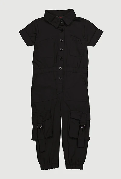 Baby Girls 12-24M Poplin Button Front Cargo Jumpsuit, 24M