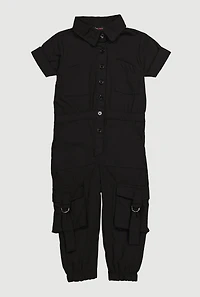 Baby Girls 12-24M Poplin Button Front Cargo Jumpsuit, 24M