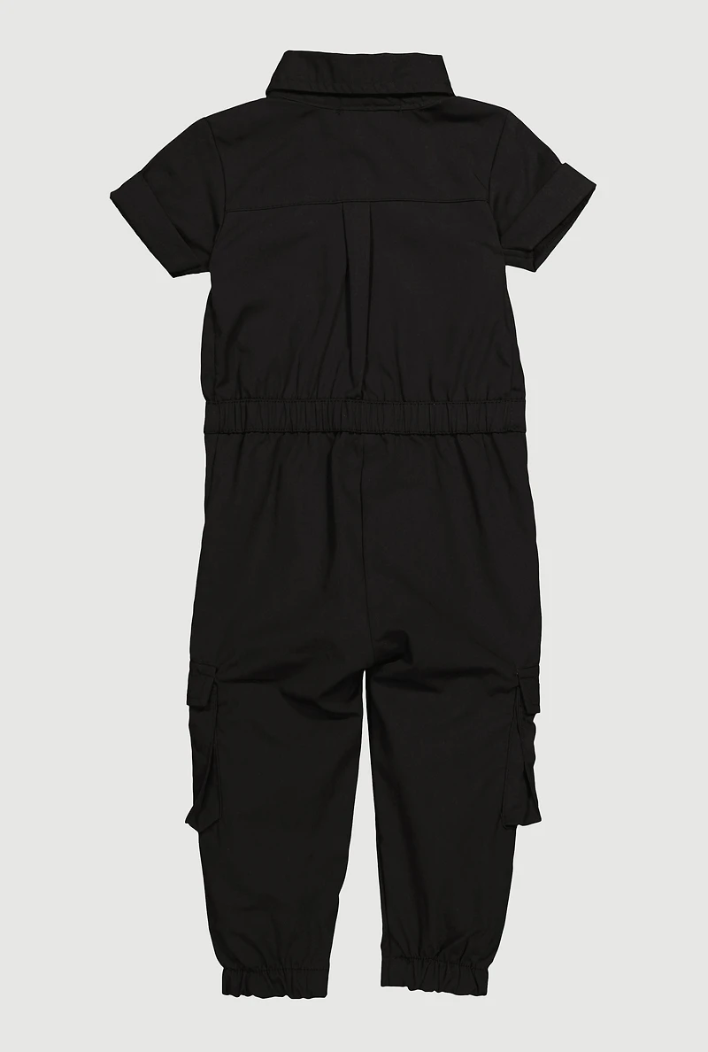 Baby Girls 12-24M Poplin Button Front Cargo Jumpsuit, 24M