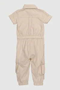 Baby Girls 12-24M Poplin Button Front Cargo Jumpsuit,