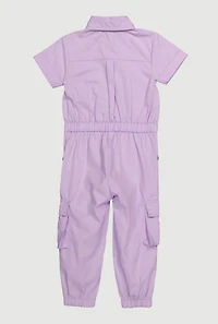 Baby Girls 12-24M Poplin Button Front Cargo Jumpsuit, Purple,