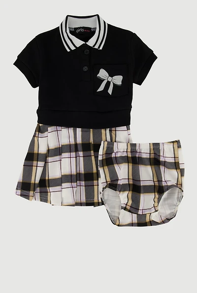 Baby Girls 12-24M Bow Glitter Pleated Plaid Polo Dress,