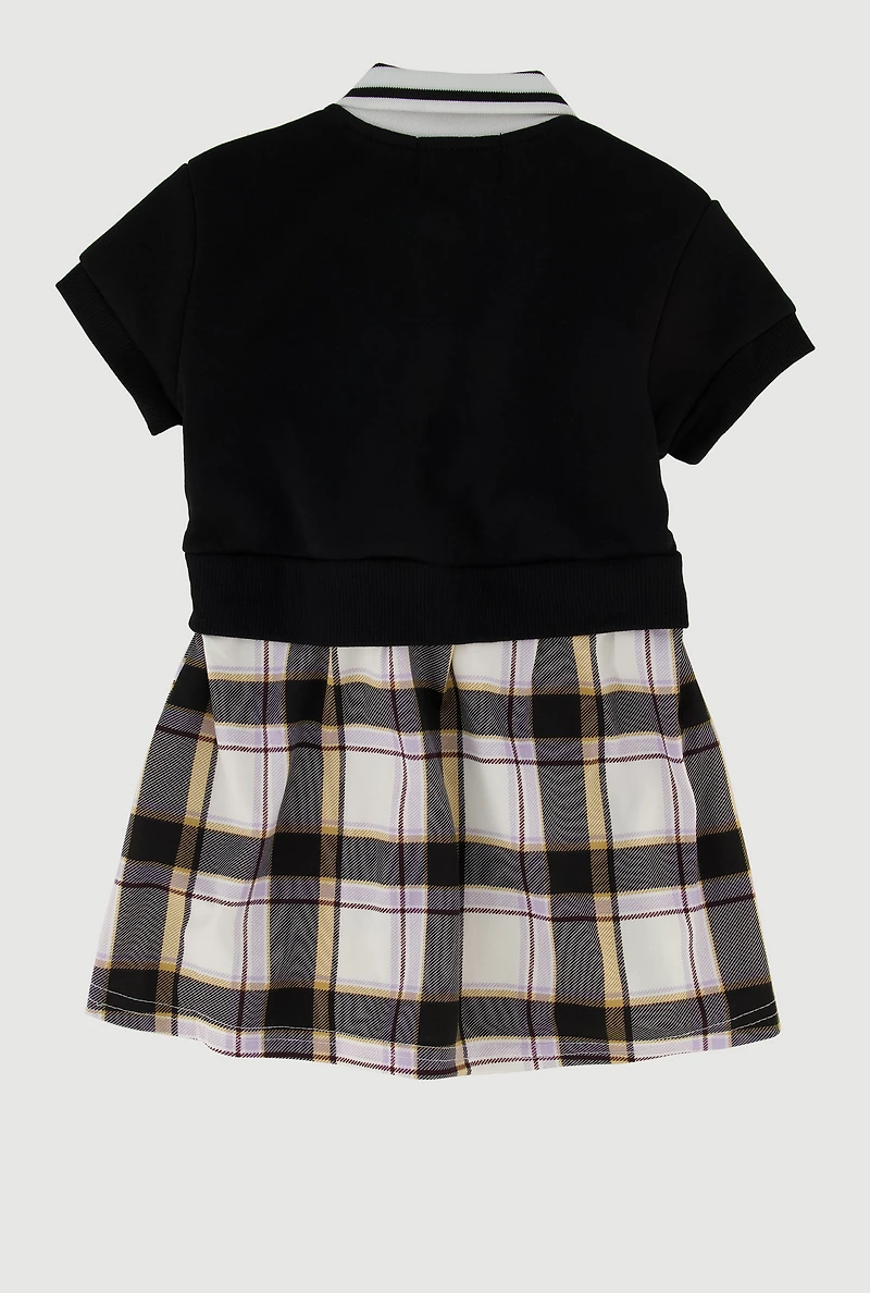 Baby Girls 12-24M Bow Glitter Pleated Plaid Polo Dress, Black, Size 18M