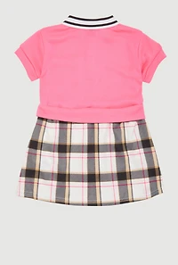 Baby Girls 12-24M Bow Glitter Pleated Plaid Polo Dress, Pink, Size 18M