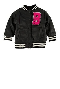 Baby Girls 12-24M B Initial Faux Leather Varsity Jacket