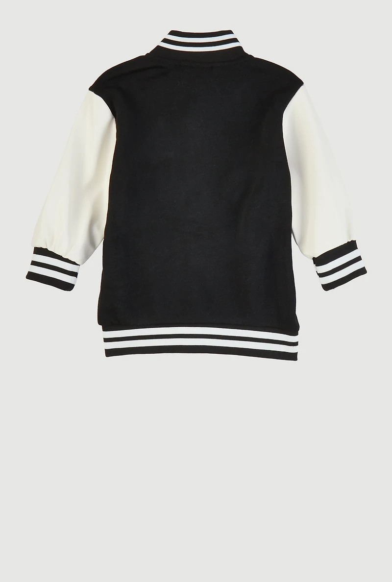 Baby Girls 12-24M Glitter Graphic Patch Letterman Jacket