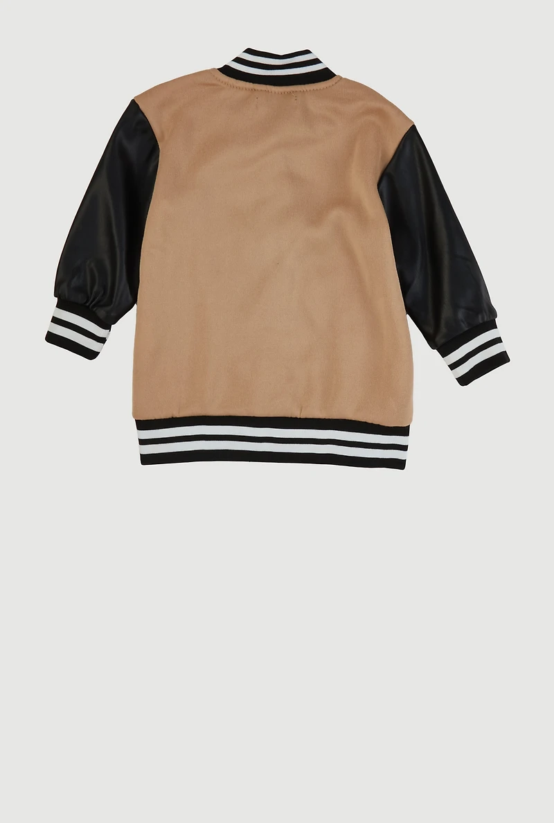 Baby Girls 12-24M Glitter Graphic Patch Letterman Jacket