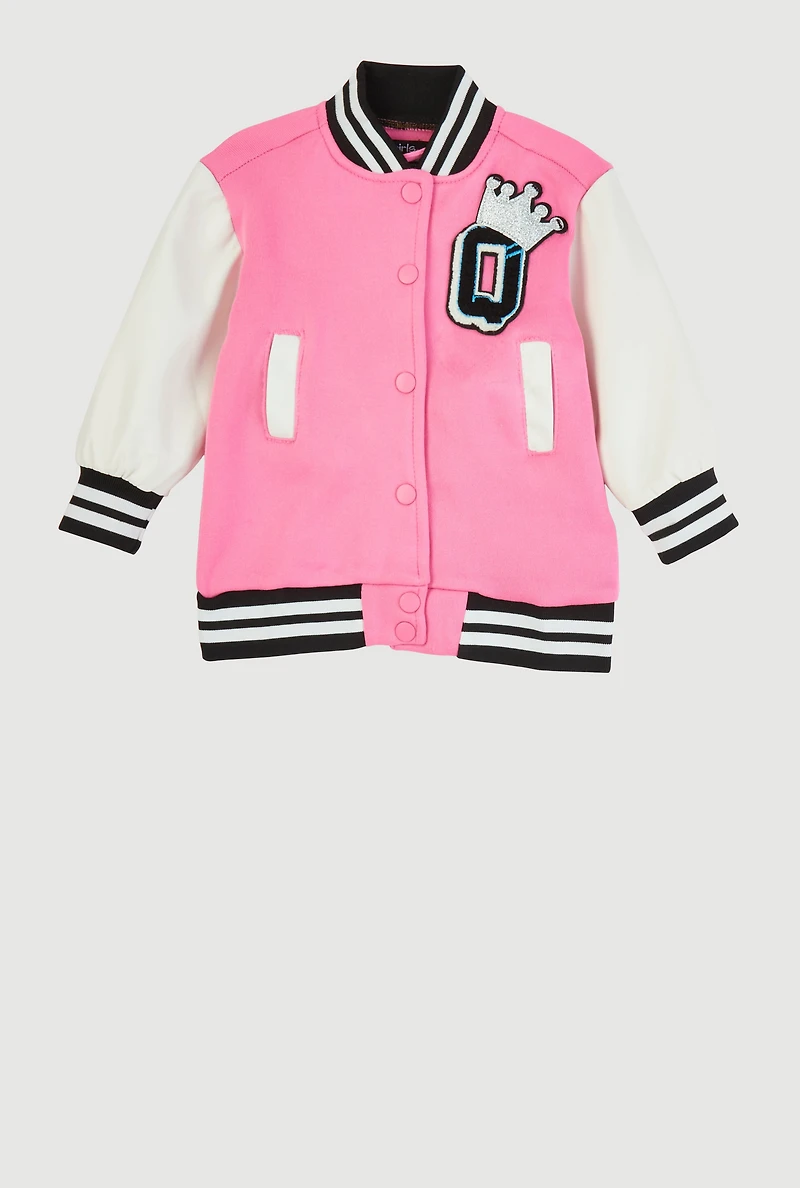 Baby Girls 12-24M Color Blocked Graphic Letterman Jacket, Pink,