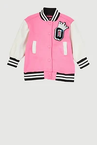 Baby Girls 12-24M Color Blocked Graphic Letterman Jacket, Pink,