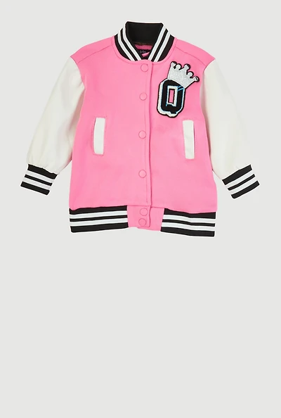 Baby Girls 12-24M Color Blocked Graphic Letterman Jacket, Pink, Size 12M
