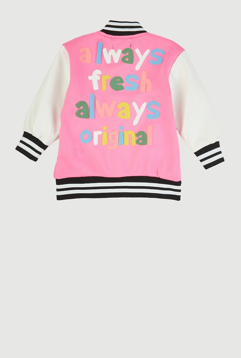 Baby Girls 12-24M Color Blocked Graphic Letterman Jacket, Pink,