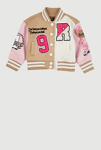 Baby Girls 0-9M Color Block Graphic Varsity Jacket, Multi,
