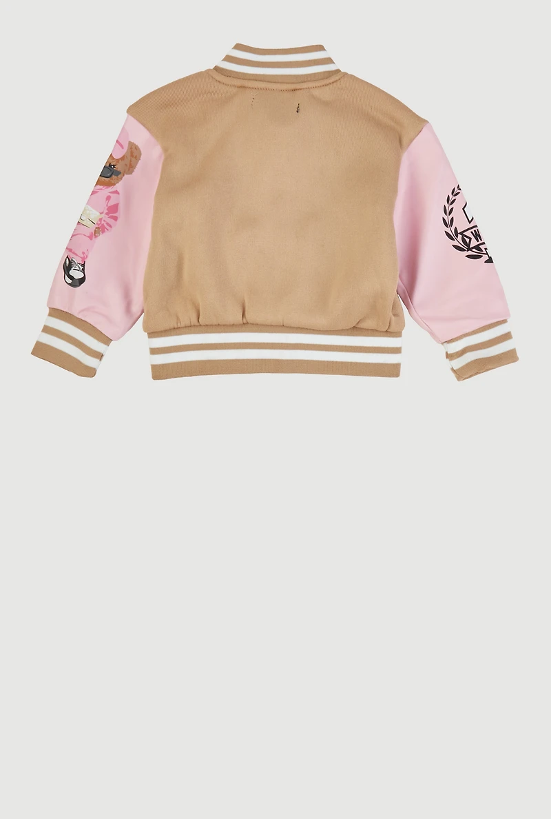 Baby Girls 0-9M Color Block Graphic Varsity Jacket, Multi,