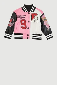 Baby Girls 0-9M Color Block Graphic Varsity Jacket, Multi,