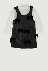 Baby Girls 0-9M Faux Leather Overall Dress with Long Sleeve Top