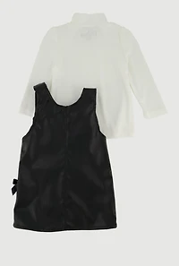 Baby Girls 0-9M Faux Leather Overall Dress with Long Sleeve Top, Black,