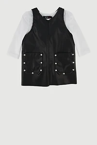 Baby Girls 0-9M V Neck Faux Leather Dress with Long Sleeve Top, 0-6M