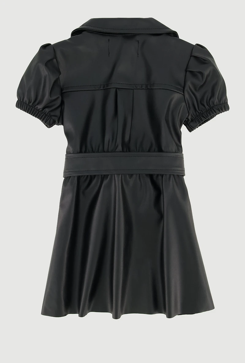 Baby Girls 0-9M Faux Leather Shirt Dress with Bubble Shorts, Black, Size 6-9M