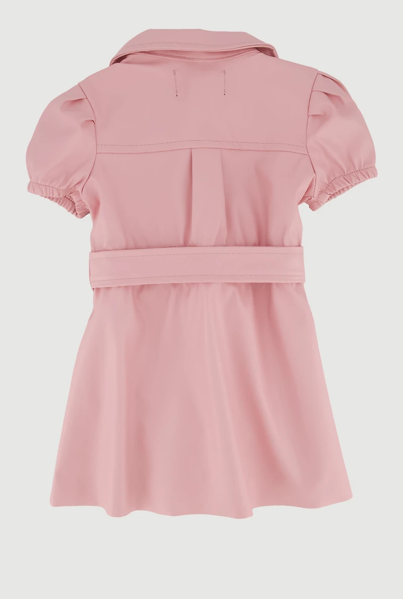 Baby Girls 0-9M Faux Leather Shirt Dress with Bubble Shorts, Pink, Size 3-6M
