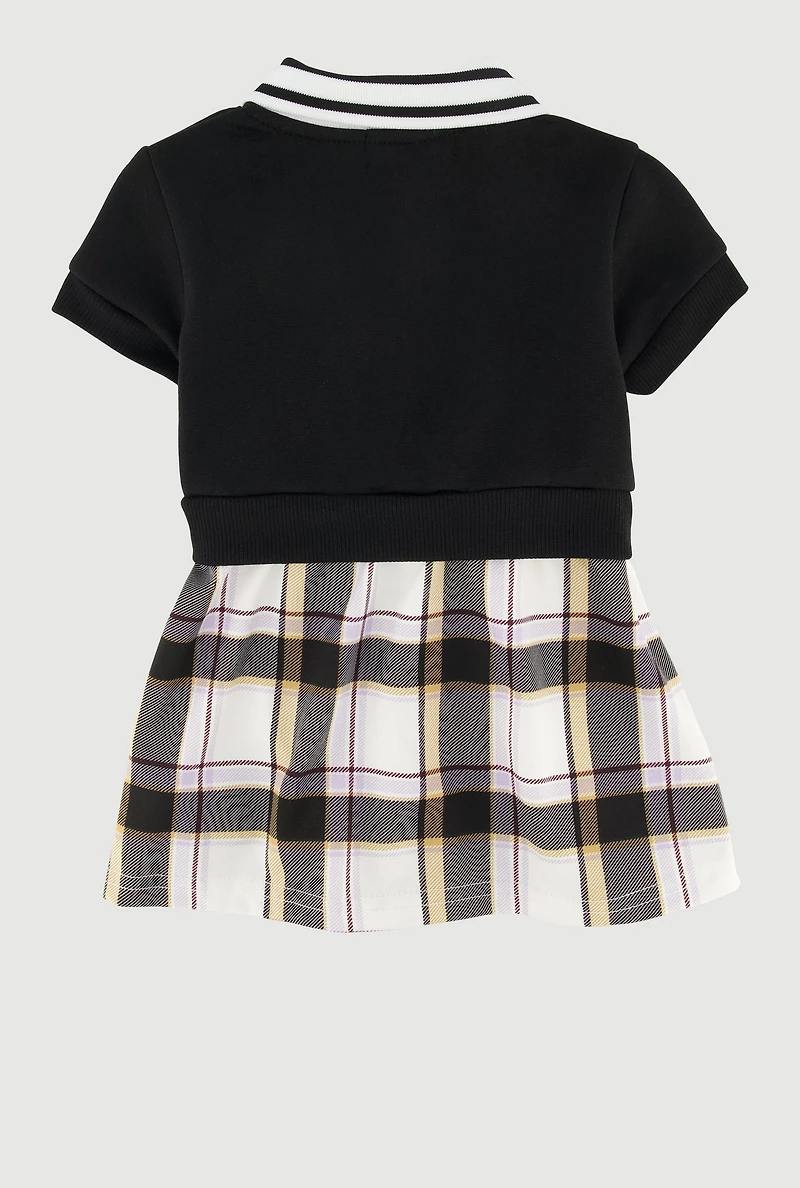Baby Girls 0-9M Bow Glitter Pleated Plaid Polo Dress, Black,
