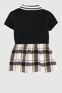 Baby Girls 0-9M Bow Glitter Pleated Plaid Polo Dress, Black,