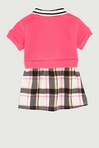 Baby Girls 0-9M Bow Glitter Pleated Plaid Polo Dress, Pink, Size 6M