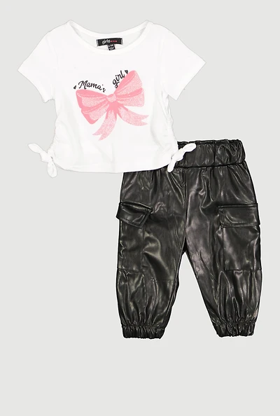 Baby Girls 0-9M Mamas Girl Tee and Faux Leather Cargo Pants