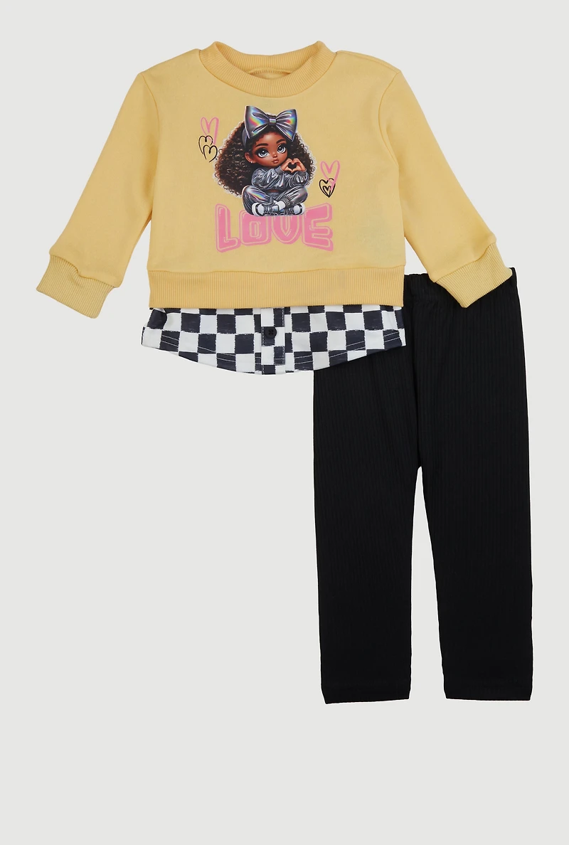 Baby Girls 0-9M Love Graphic Layered Sweatshirt and Leggings, Yellow, Size 0-3M