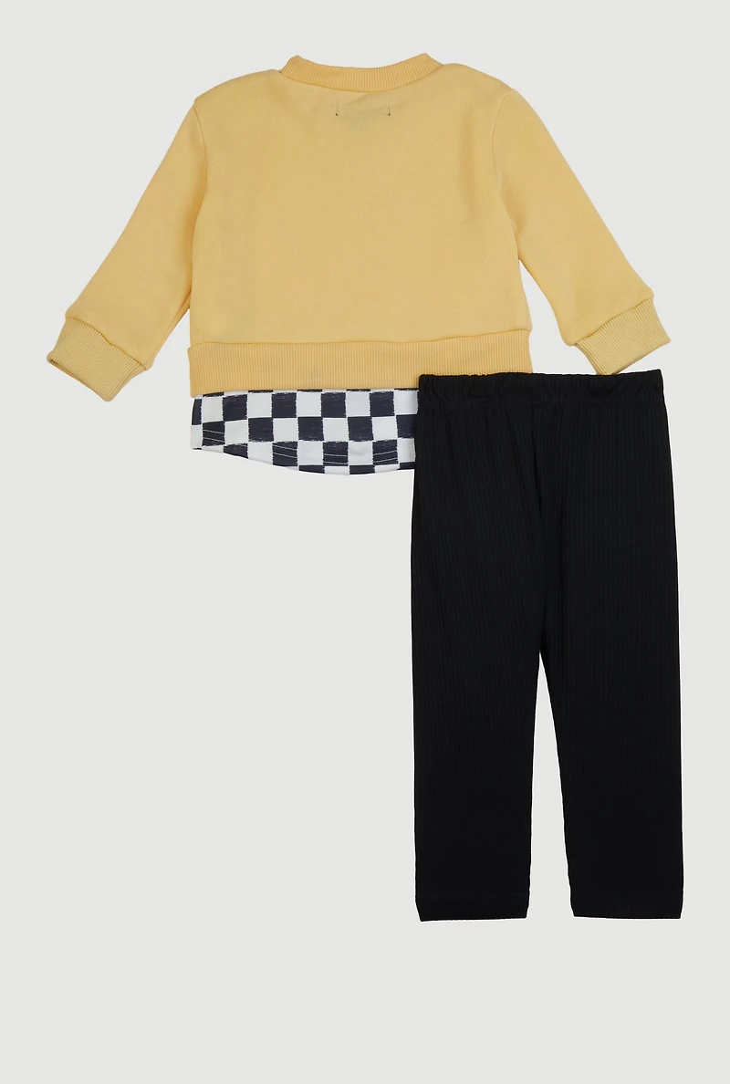 Baby Girls 0-9M Love Graphic Layered Sweatshirt and Leggings, Yellow, Size 0-6M